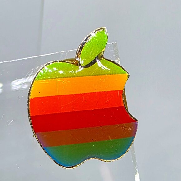 Vintage 1983 Apple Computer Rainbow Logo Apple Lapel Tie Pin - Picture 2 of 8